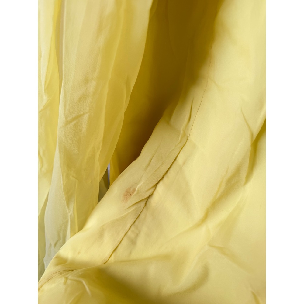 Vintage 60s Yellow Chiffon Maxi Dress Cape Back Bow Empire Waist Floral Damask - Picture 3 of 8